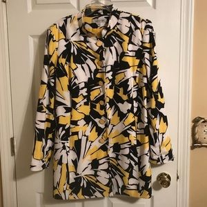 Yellow, Black, & White Floral Button Up Jacket